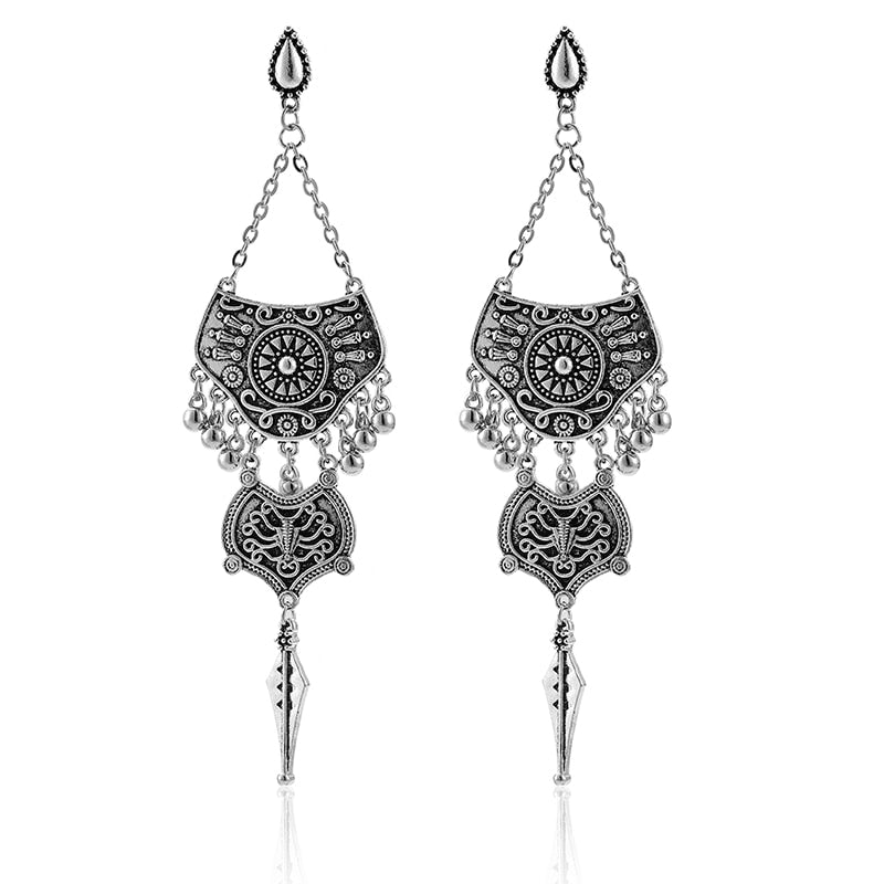 Brinco Boêmio Grande de Metal Prateado BohoChic Calda Laszine Shop