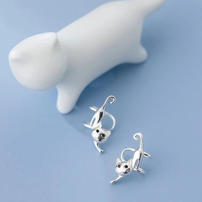 Brinco de Cartilagem Ear Cuff de Gatinhos em Prata Esterlina 2 Peças