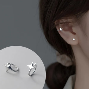 Brinco de Cartilagem Ear Cuff Ponto de Luz em Prata Esterlina 2 Peças