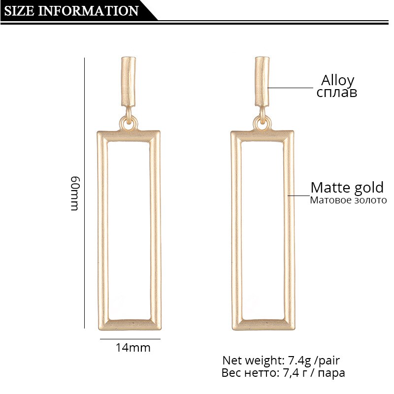 Brinco de Pressão Retangular Dourado Matte Geométrico Laszine Shop