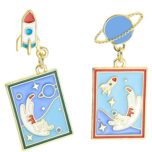 Brinco de Pressão infantil Quadro de Gato Astronauta Azul