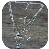 Colar de Corrente Fina Prata 3 Camadas Com Pingente Quadrado de Pedra de Cristal de Vidro Azul Plava