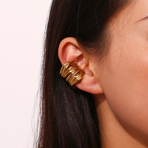 Brinco de Cartilagem Ear Cuff Grosso Argola de Várias Camadas Em Aço Inoxidável Banhado a Ouro 2 Peças