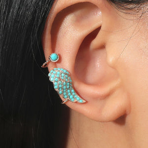 Brinco de Cartilagem Ear Cuff de Asa Turquesa com Pedras Cravejadas 1 Peça