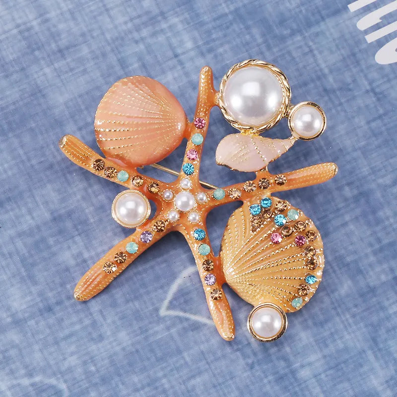 Broche de Estrela do Mar Conchas e Pérolas