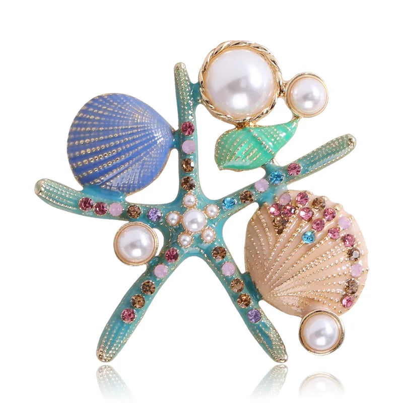 Broche de Estrela do Mar Conchas e Pérolas