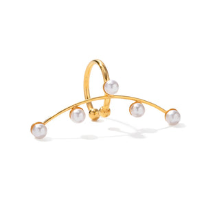 Brinco de Cartilagem Ear Cuff Longo e Fino com Pérolas Dourado 1 Peça