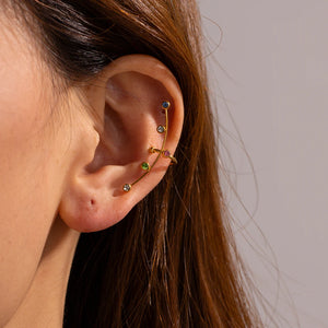 Brinco de Cartilagem Ear Cuff Longo e Fino com Pérolas Dourado 1 Peça