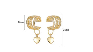 Brinco de Cartilagem Ear Cuff Grosso 3 Camadas com Pingente de Coração 2 Peças