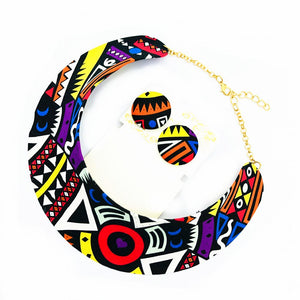 Conjunto Gargantilha Estilo Africano de Tecido Brinco e Bracelete Laszine Shop