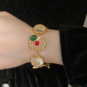 Conjunto Colar e Pulseira Esmaltado Vermelho e Verde de Maça Abstrata