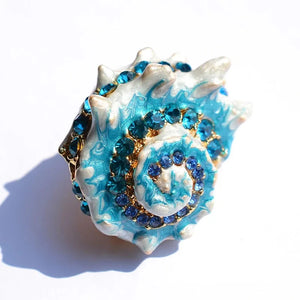 Broche de Concha Azul Esmaltado com Cristais