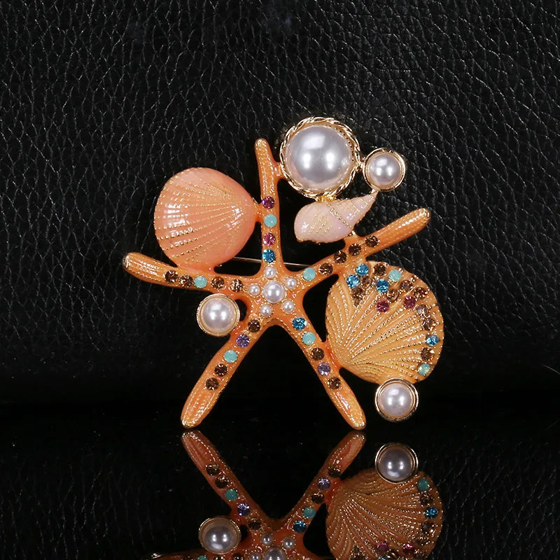 Broche de Estrela do Mar Conchas e Pérolas