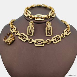 Conjunto de Colar e Brinco de Correntes Banhado a Ouro 18k Estilo Dubai