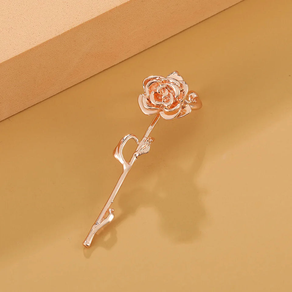 Brinco de Cartilagem Ear Cuff Galho de Rosa 1 Peça Única Dourado Rosê