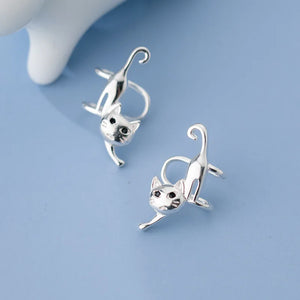 Brinco de Cartilagem Ear Cuff de Gatinhos em Prata Esterlina 2 Peças