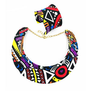 Conjunto Gargantilha Estilo Africano de Tecido Brinco e Bracelete Laszine Shop