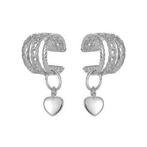 44684889817325Brinco de Cartilagem Ear Cuff Grosso 3 Camadas com Pingente de Coração 2 Peças