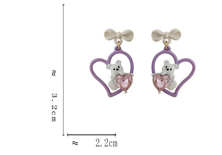 Brinco Infantil de Ursinho no Coração Lilás Laszine Shop