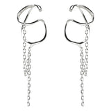 Brinco de Cartilagem Ear Cuff Prateado Argola Dupla Com Corrente Franja 2 Peças