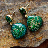 Brinco de Gota de Pedra Natural Jasper Sedimentado Verde Laszine Shop