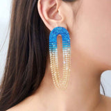 Brinco de Festa Azul e Dourado de Franja Redonda Chain Tassel