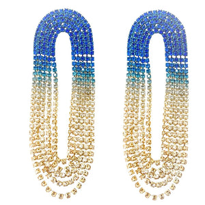 Brinco de Festa Azul e Dourado de Franja Redonda Chain Tassel