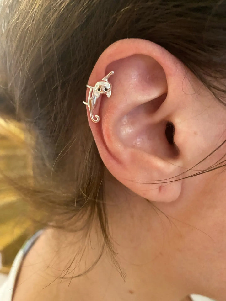 Brinco de Cartilagem Ear Cuff de Gatinhos em Prata Esterlina 2 Peças