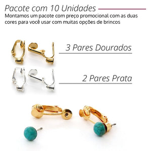 10 Conversores ou Adaptador de Brinco de Pressão Simples sem Ajuste 5 pares Dourado e Prata Laszine Shop