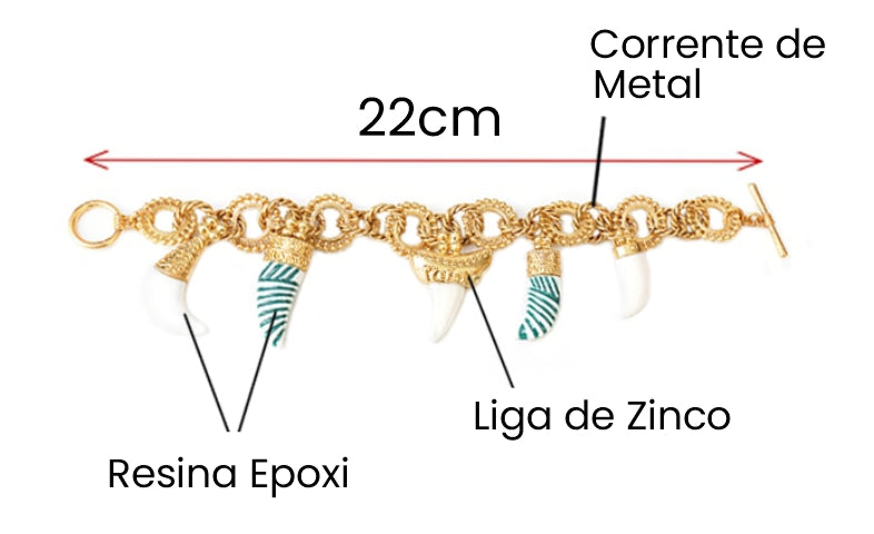 Pulseira de Pingentes Dentes de Marfim Resina Branco e Verde