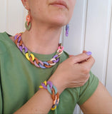 Conjunto de Corrente Colorida - Colar - Pulseira - Brinco Laszine Shop