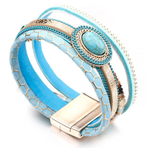 Bracelete Pulseira Boêmio Azul com Pedras Laszine Shop