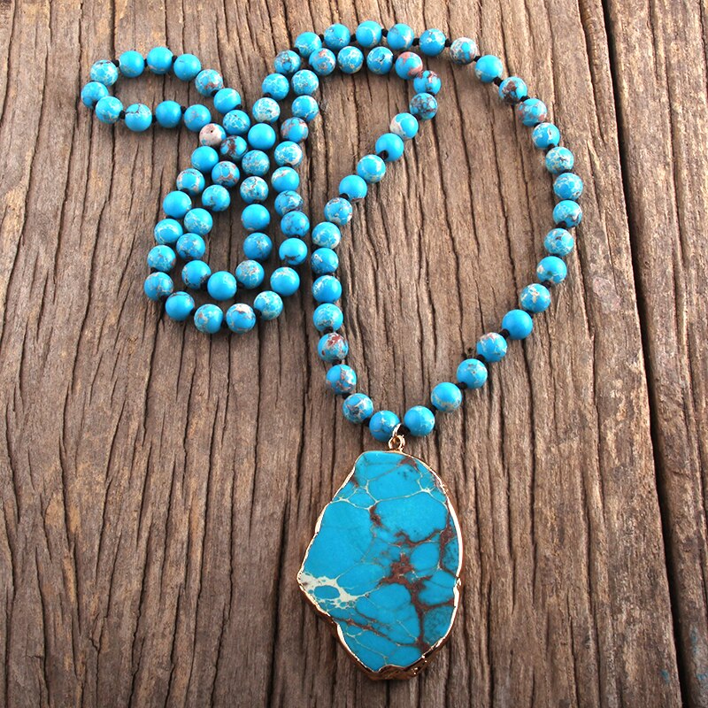 Colar de Pedra natural Azul Longo Boêmio Drusy Laszine Shop