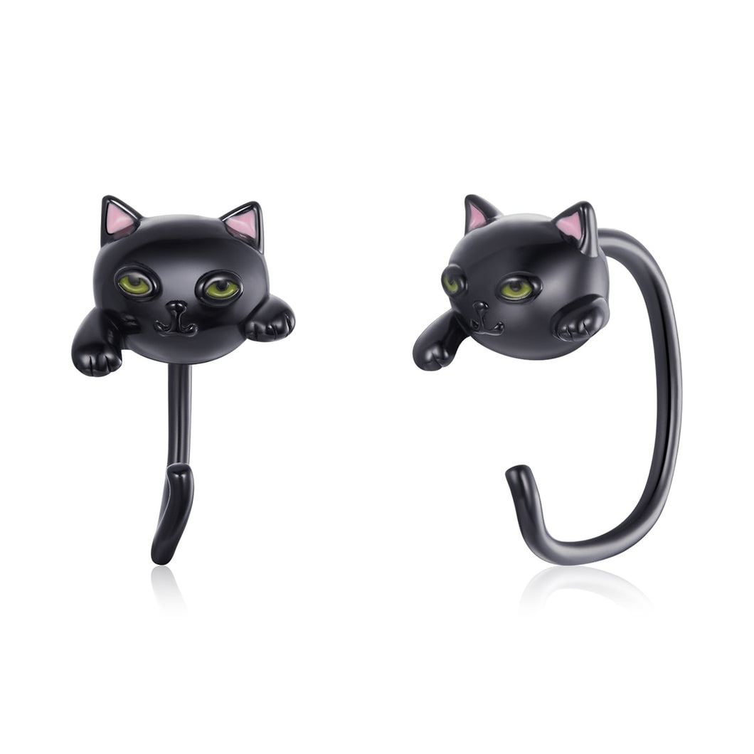 Brinco de Gato Preto Pequeno em Prata Esterlina 925 Laszine Shop