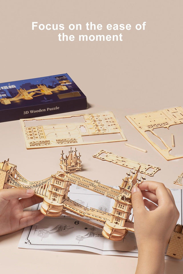 Robotime Rolife DIY 3D Tower Bridge,Big Ben,Famous Building Wooden Puzzle Game Assembly Toy Gift for Children Teen Adult Laszine Shop