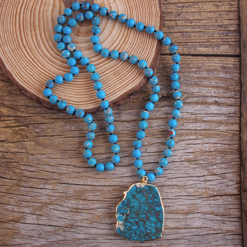 Colar de Pedra natural Azul Longo Boêmio Drusy Laszine Shop