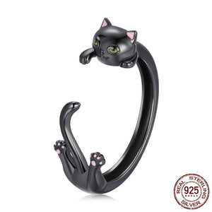 Anel de Gato Preto Em Prata Esterlina 925 Laszine Shop