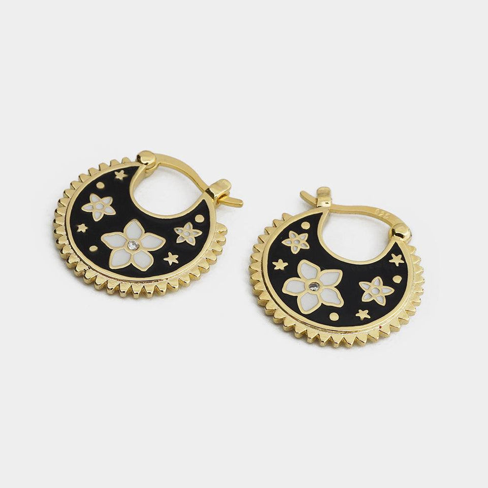 Brinco de Flores Circular Preto e Dourado Laszine Shop