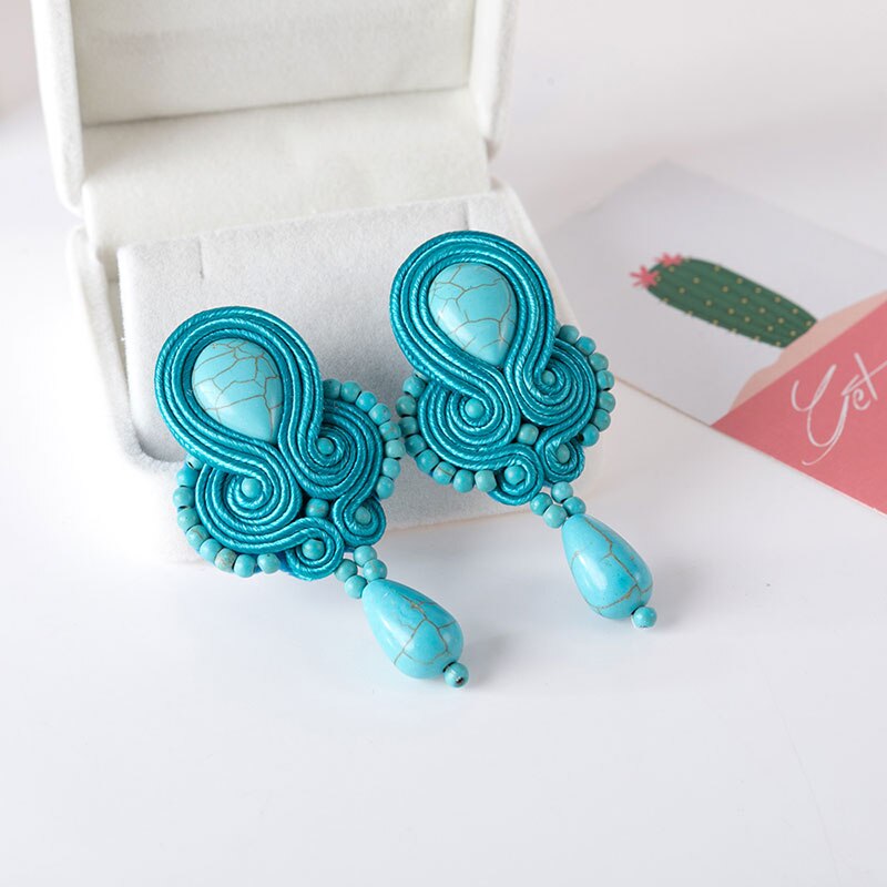 Brinco de Pressão Azul Grande Artesanal de Soutache - Laszine Acessórios