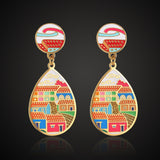 Conjunto Colar e Brinco Esmaltado Colorido Estampa Cidade Laszine Shop