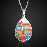 Conjunto Colar e Brinco Esmaltado Colorido Estampa Cidade Laszine Shop