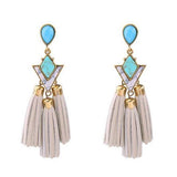 Brinco de Franja de Couro Elegante Boho Chic Com Pedra Turquesa Tassel Laszine Shop