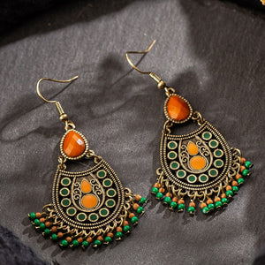 Brinco Boêmio Boho Chic com Pedras Laranja e Verde Laszine Shop