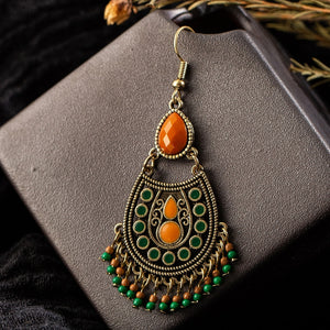 Brinco Boêmio Boho Chic com Pedras Laranja e Verde Laszine Shop