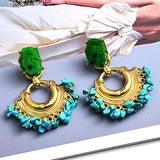 Brinco Boêmio Dourado com Pedras Turquesa e Verde Boho Chic Laszine Shop