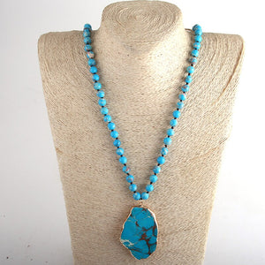 Colar de Pedra natural Azul Longo Boêmio Drusy Laszine Shop