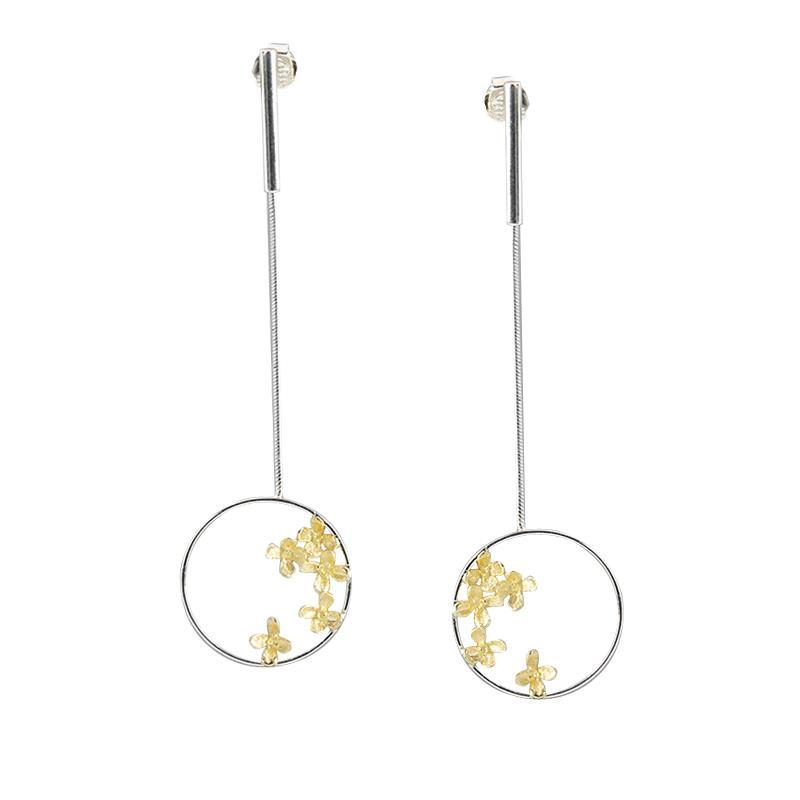 Brinco de Osmanthus Pingente Circular Em Prata e Dourado Laszine Shop