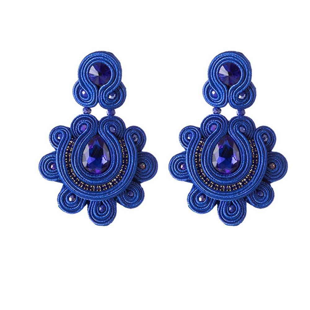 Brinco de Pressão Azul Grande Artesanal de Soutache - Laszine Acessórios