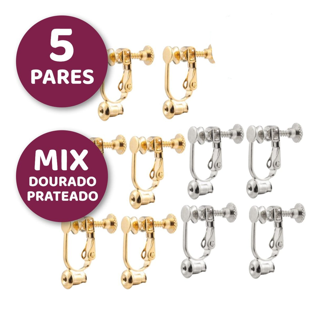 🎇 5 Pares Conversor Simples de Brinco de Pressão 3 Dourados e 2 Prateados Oferta com 10 Peças Laszine Shop