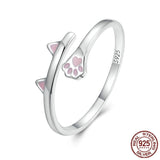 Anel de Pata de Gatinho e Orelha Rosa em Prata Esterlina 925 Laszine Shop